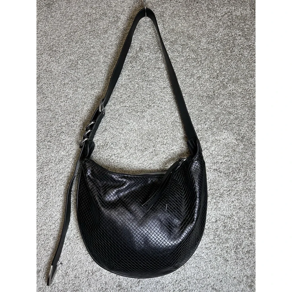 rag & bone Spire Mini Snake Embossed Leather Hobo Shoulder Bag Black NWOT